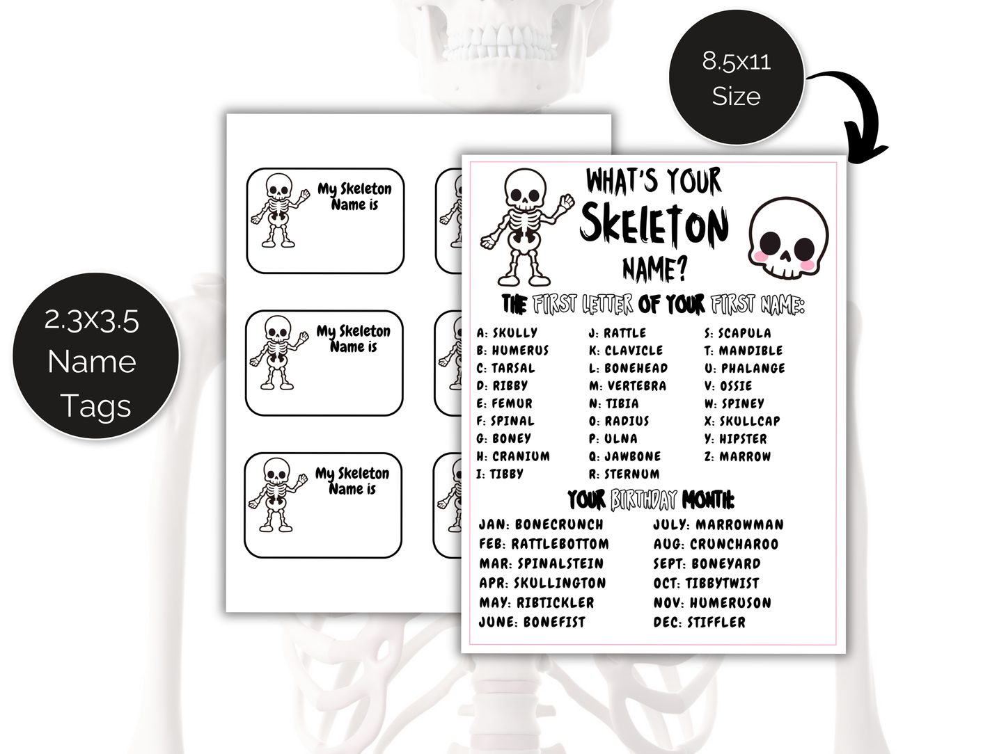 What's Your Skeleton Name Game + Name Tags