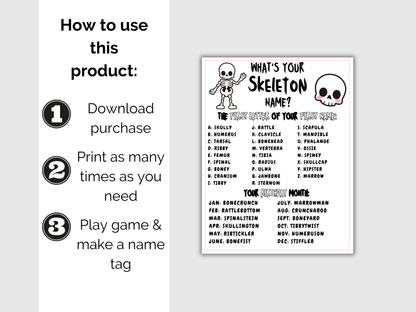 What's Your Skeleton Name Game + Name Tags