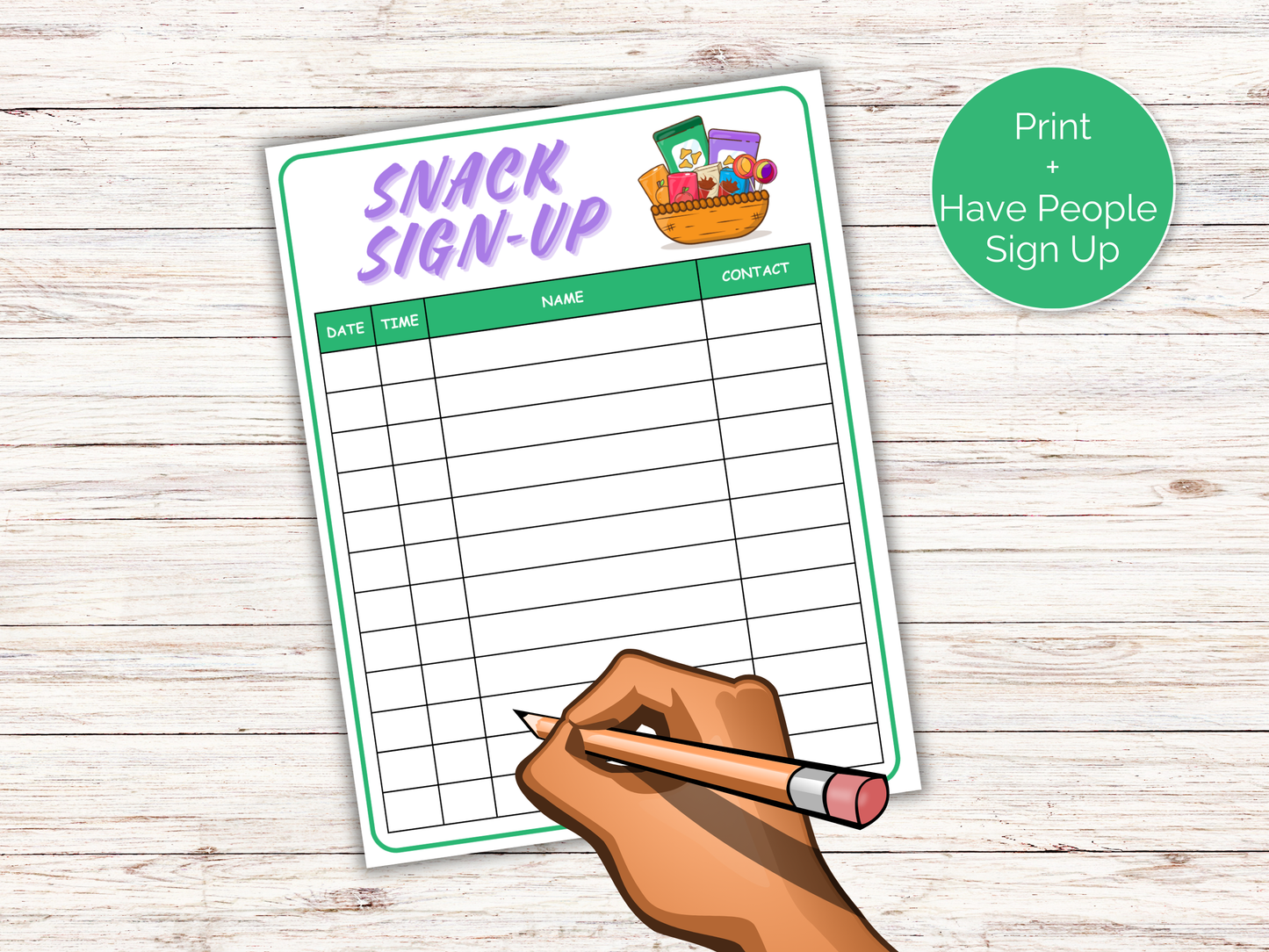Snack Sign Up Sheet