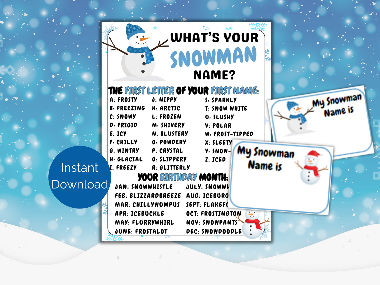 What's Your Snowman Name Game