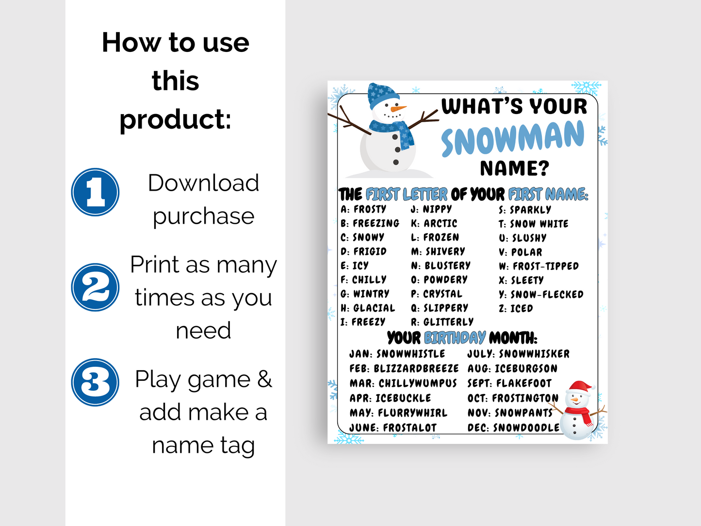 What's Your Snowman Name Game