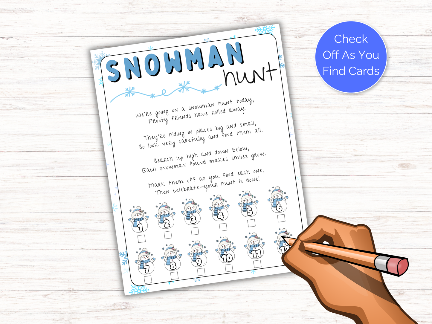 Snowman Scavenger Hunt for kids