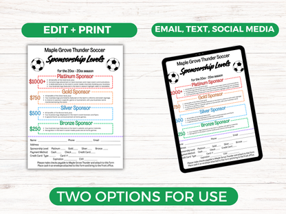 EDITABLE Soccer Sponsorship Levels Flyer Template
