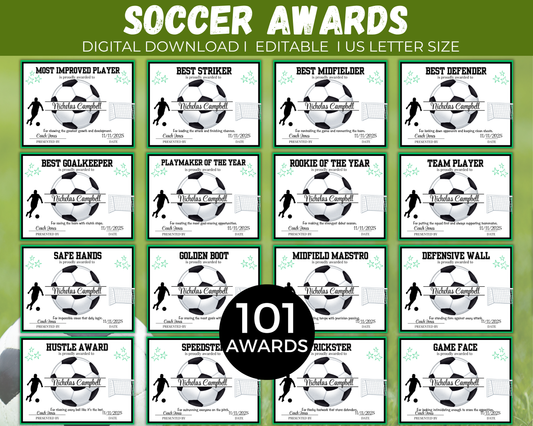 Editable Soccer Award Certificates