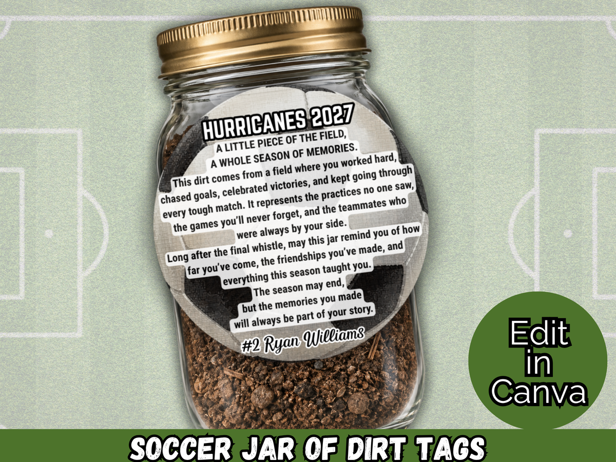 Editable Soccer Jar of Dirt Gift Tag
