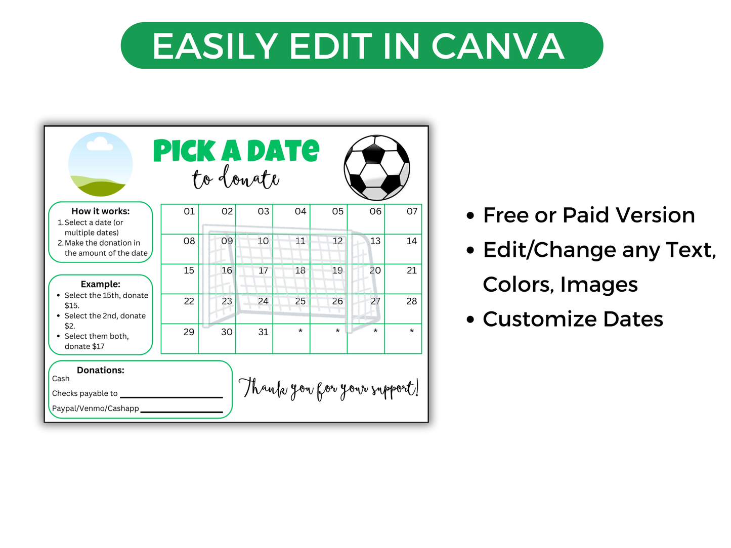 Editable Soccer Pick A Date