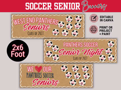Editable Soccer Senior Brown Paper Banner