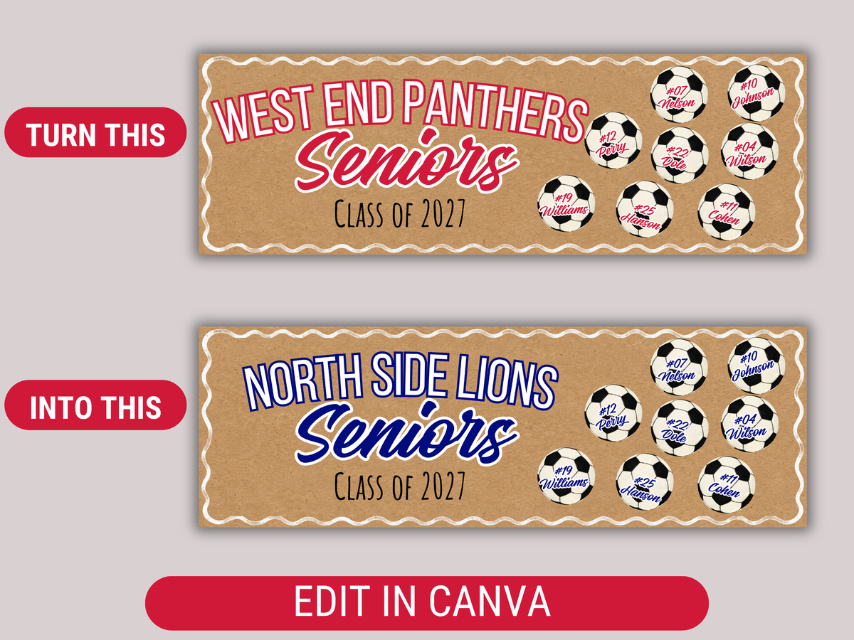 Editable Soccer Senior Brown Paper Banner