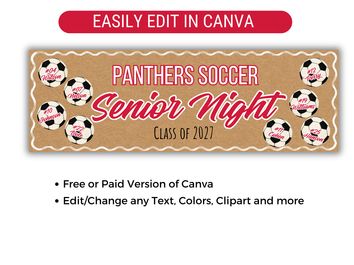 Editable Soccer Senior Brown Paper Banner