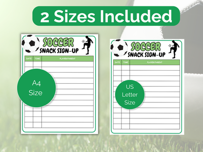 Soccer Snack Sign Up Sheet