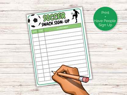 Soccer Snack Sign Up Sheet