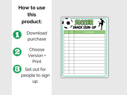 Soccer Snack Sign Up Sheet