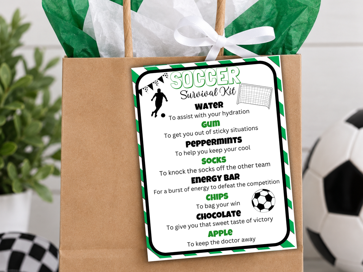 Editable Soccer Survival Kit Tag