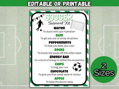 Editable Soccer Survival Kit Tag