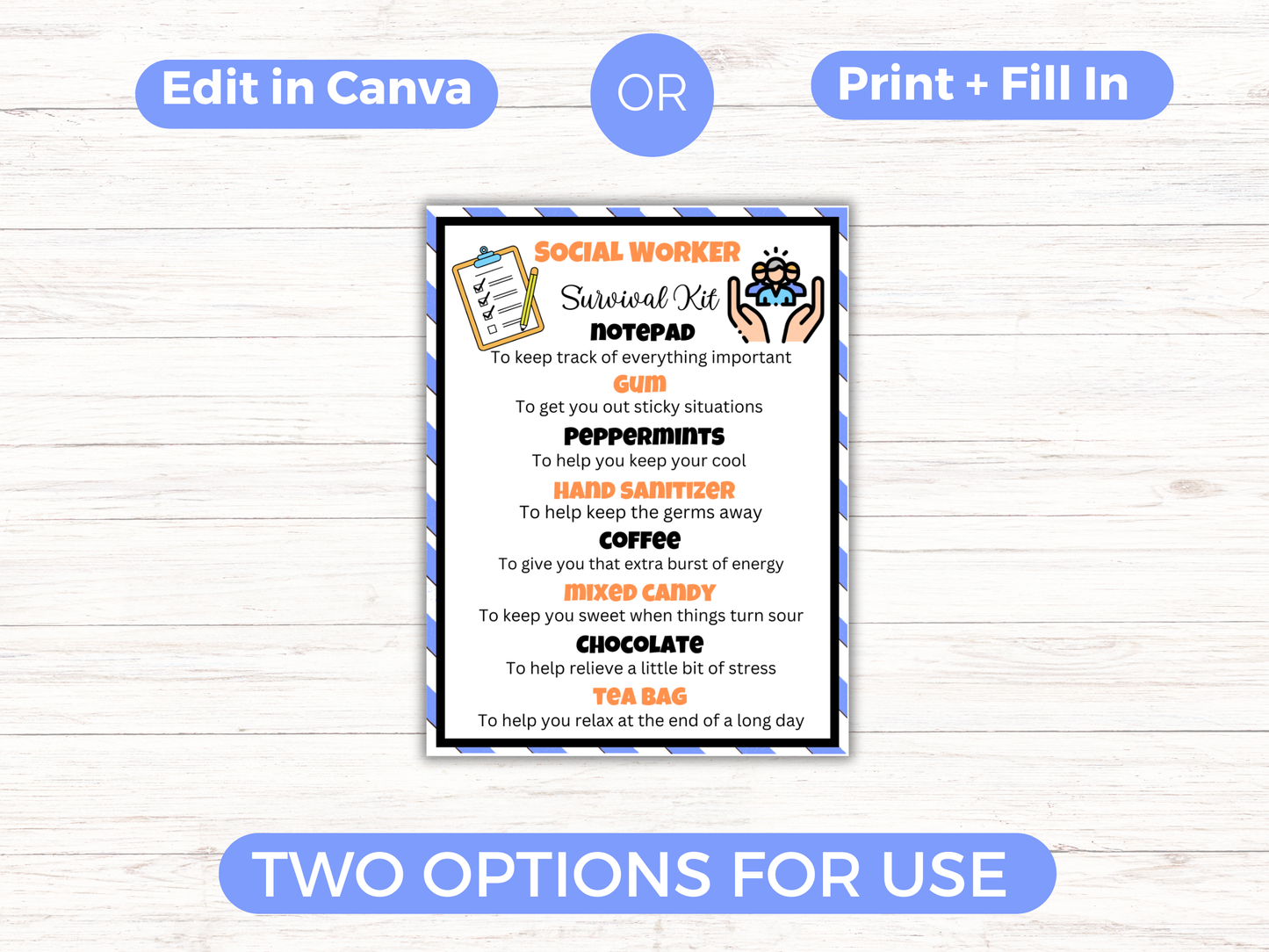 Editable Social Worker Survival Kit Gift