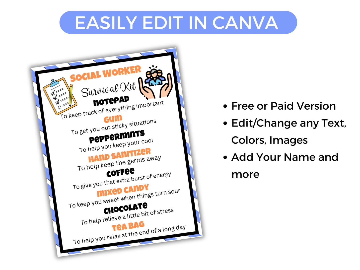 Editable Social Worker Survival Kit Gift