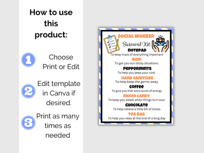 Editable Social Worker Survival Kit Gift