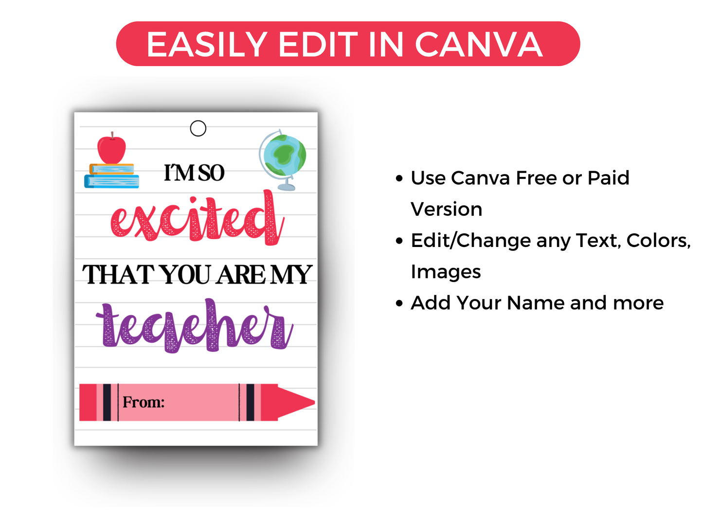 Editable First Day of School Teacher Gift Tag
