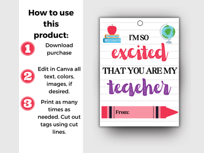Editable First Day of School Teacher Gift Tag