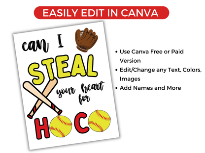 Editable Softball Homecoming Proposal Sign