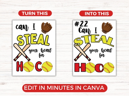 Editable Softball Homecoming Proposal Sign