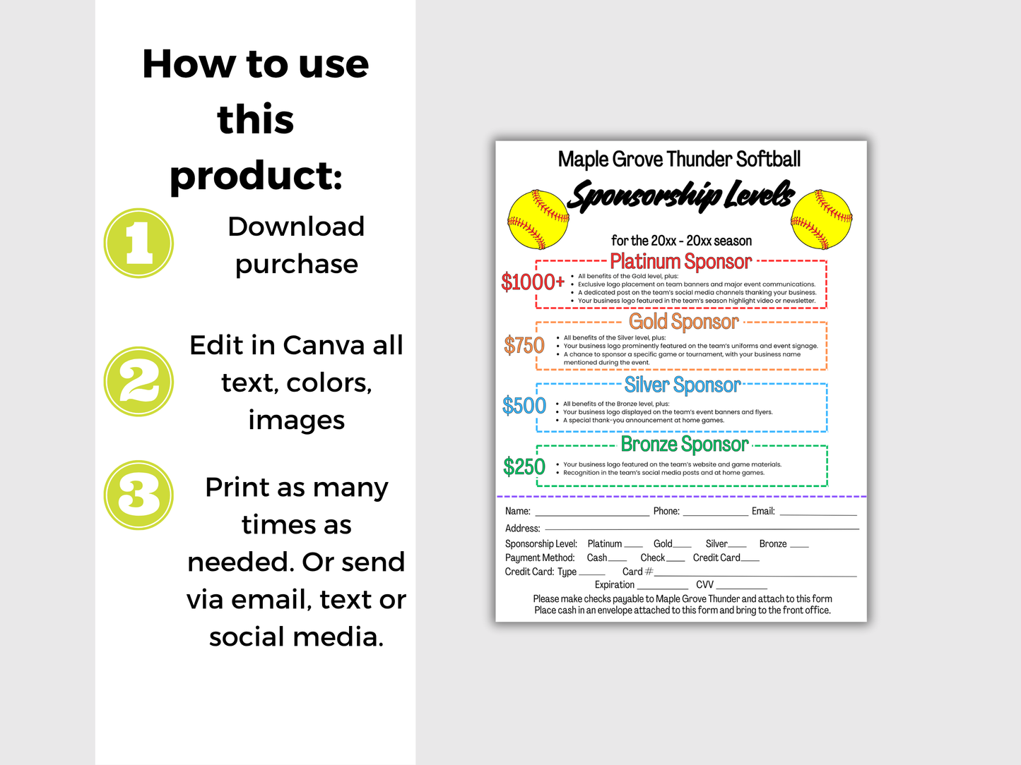 EDITABLE Softball Sponsorship Levels Flyer Template