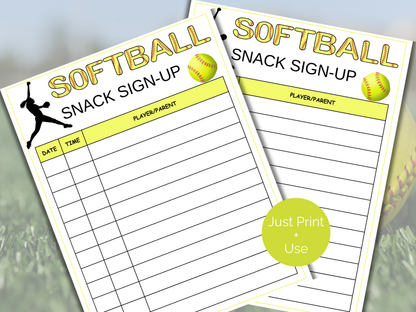 Softball Snack Sign Up Sheet