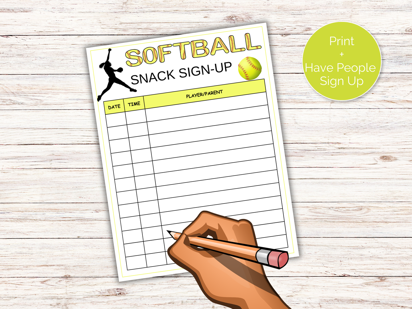 Softball Snack Sign Up Sheet