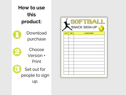 Softball Snack Sign Up Sheet