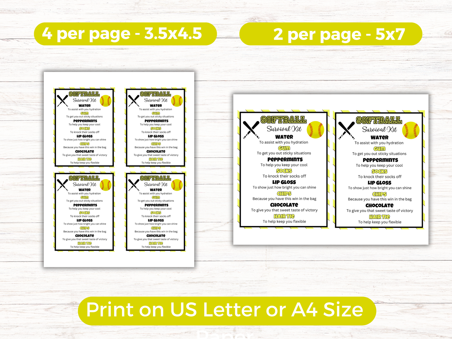 Editable Softball Survival Kit Gift Tag Template
