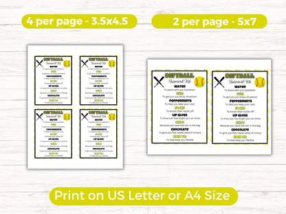 Editable Softball Survival Kit Gift Tag Template