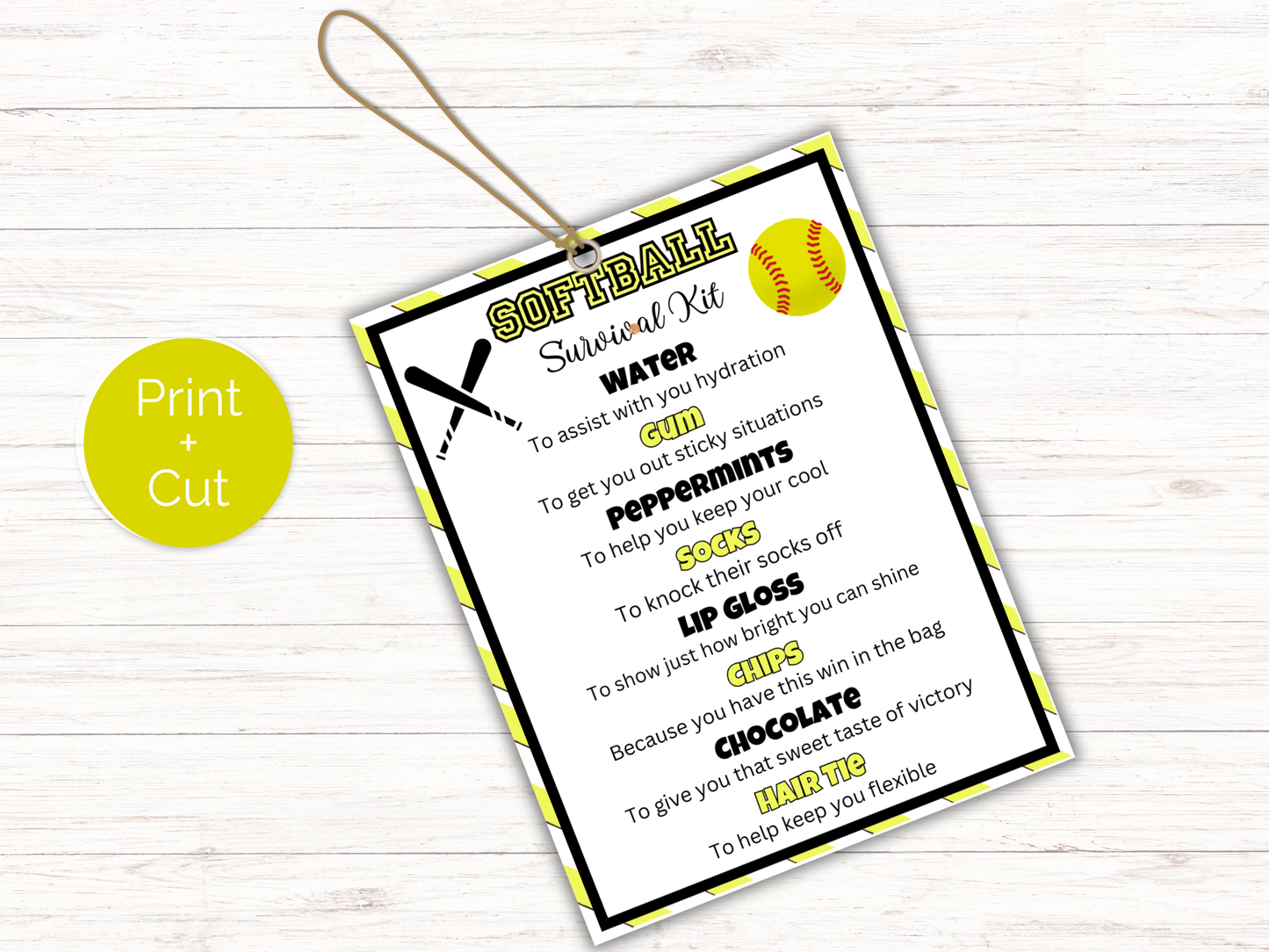 Editable Softball Survival Kit Gift Tag Template