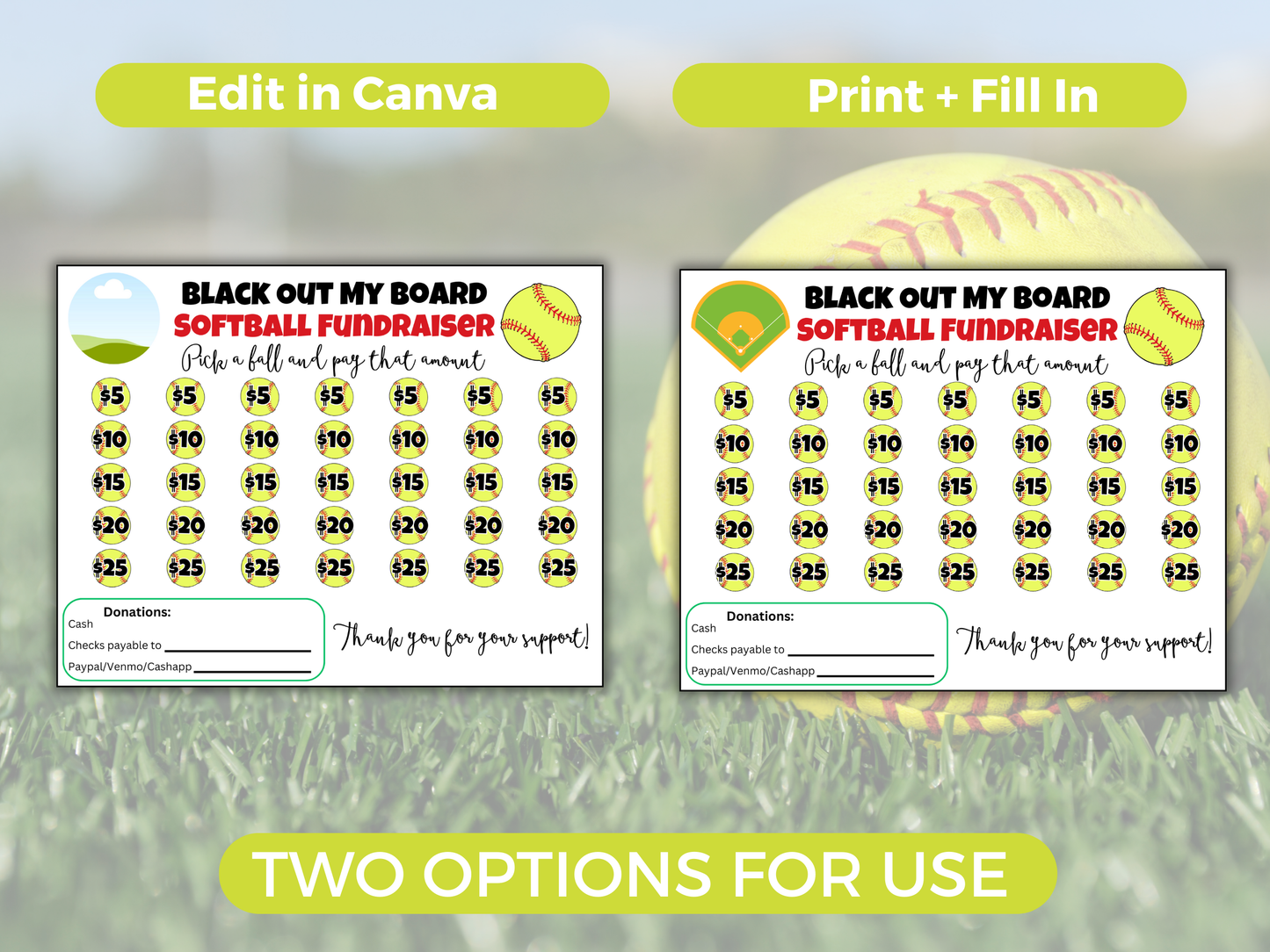 Editable Softball Black Out My Board Fundraiser