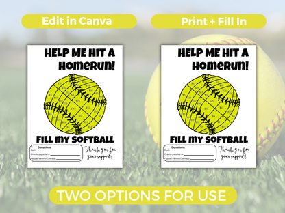 Editable Fill My Softball Fundraiser Template