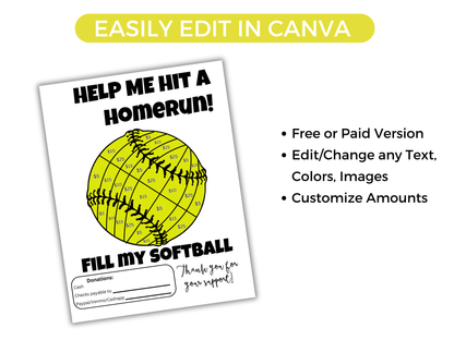 Editable Fill My Softball Fundraiser Template