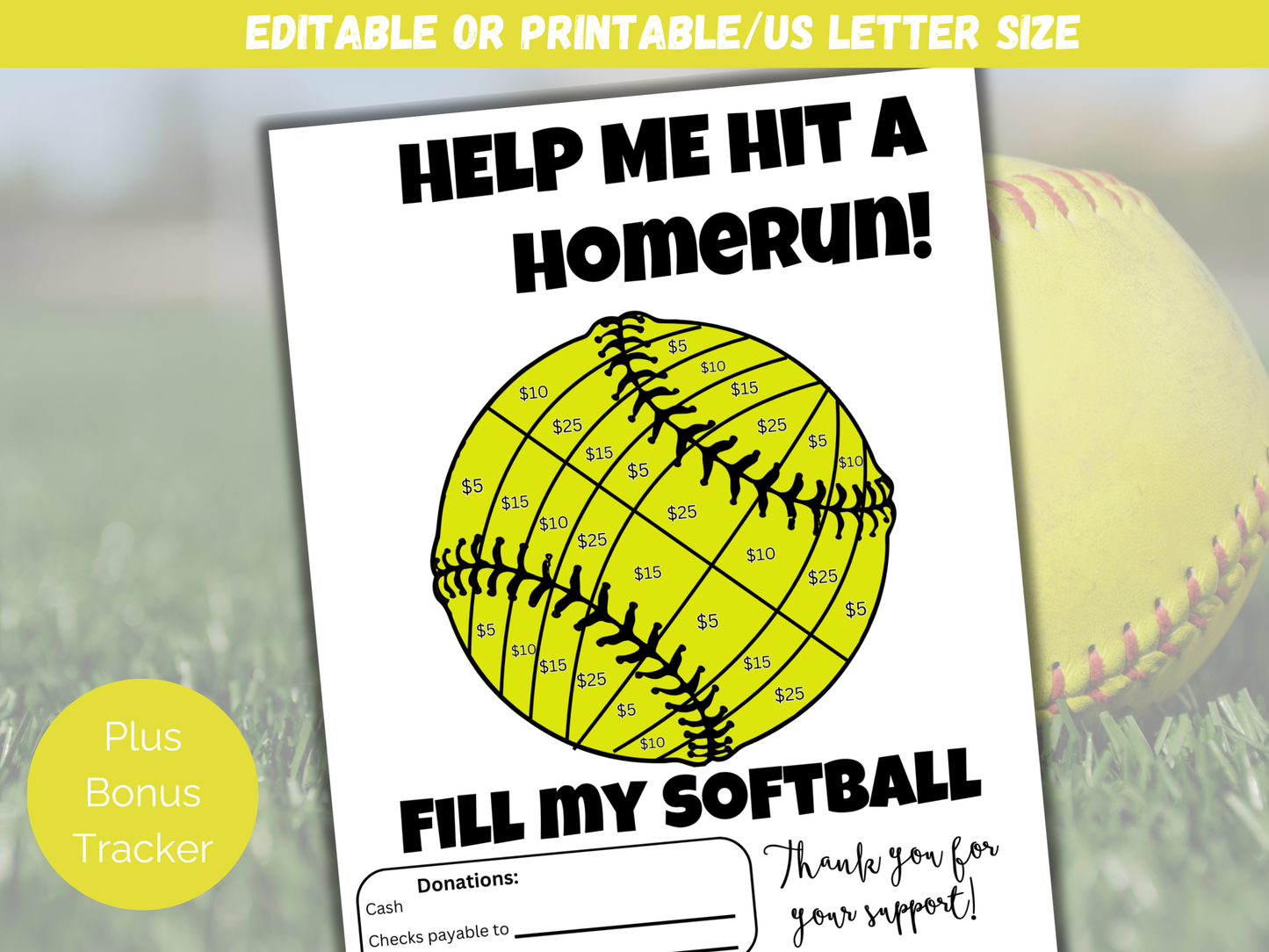 Editable Fill My Softball Fundraiser Template
