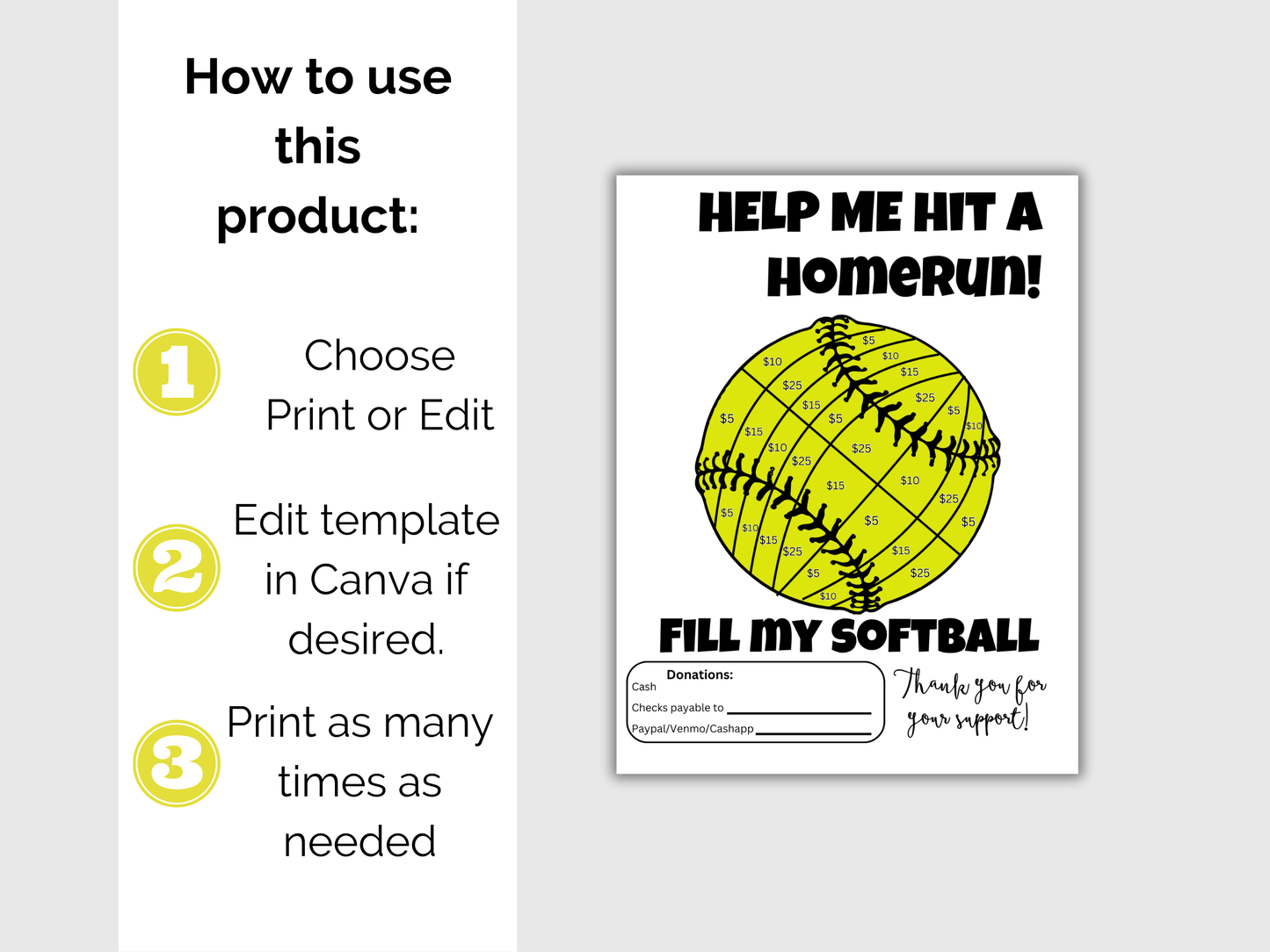 Editable Fill My Softball Fundraiser Template