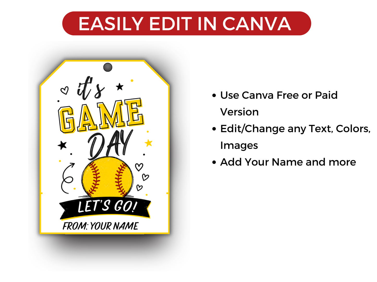 Editable Softball Team Treat Tags