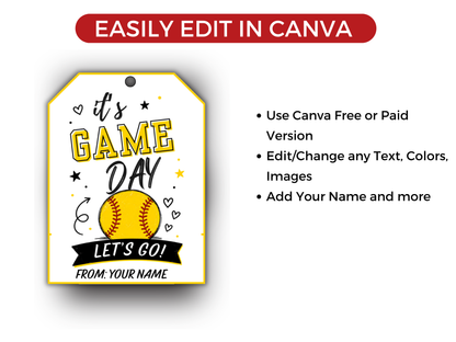 Editable Softball Team Treat Tags