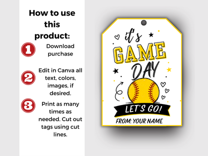 Editable Softball Team Treat Tags
