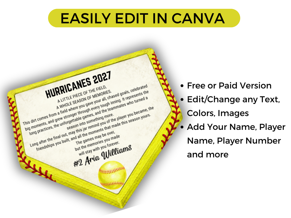 Editable Softball Jar of Dirt Gift Tag