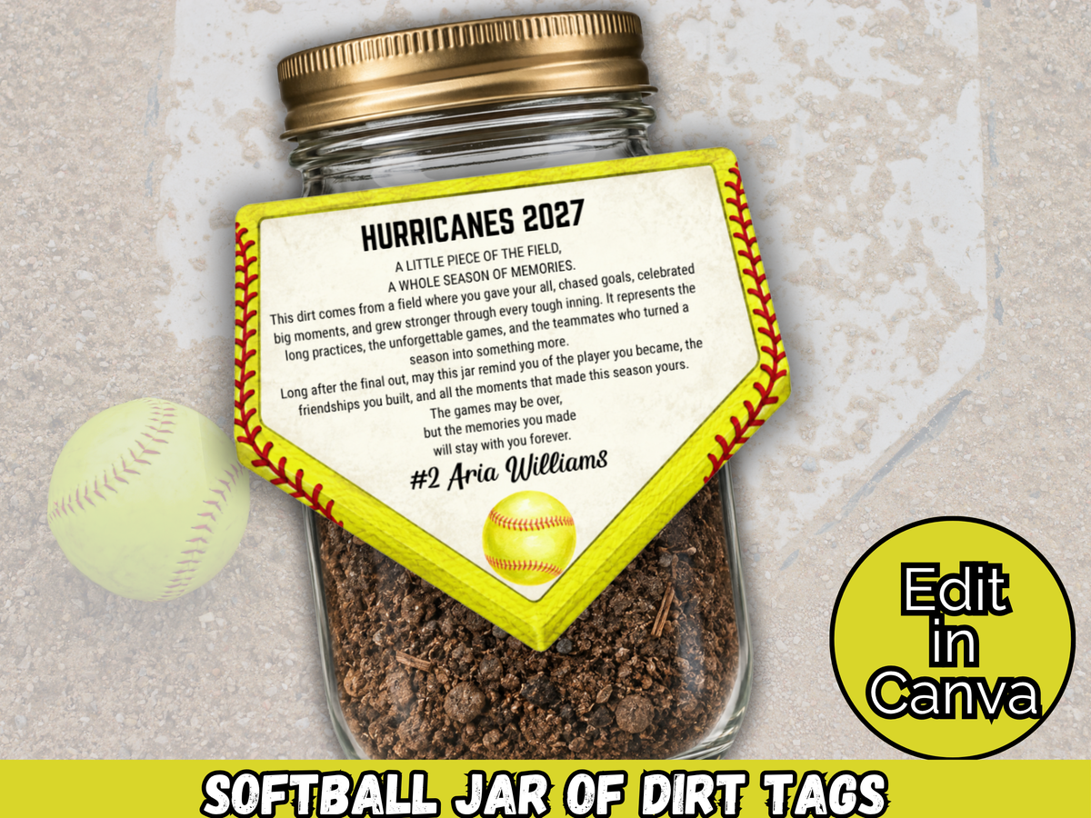 Editable Softball Jar of Dirt Gift Tag