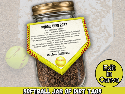 Editable Softball Jar of Dirt Gift Tag