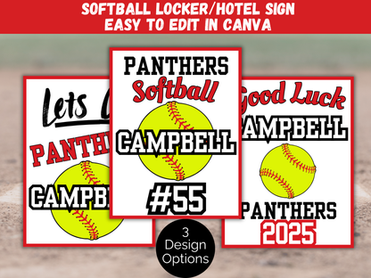Editable Softball Locker Sign Template