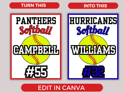 Editable Softball Locker Sign Template