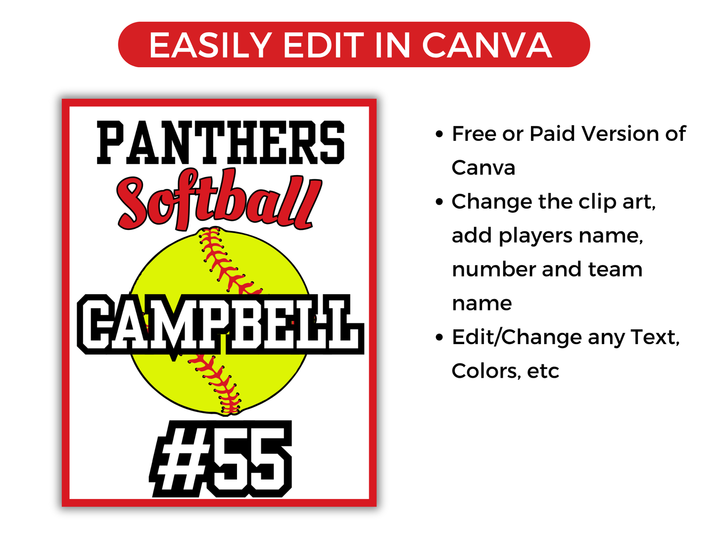 Editable Softball Locker Sign Template