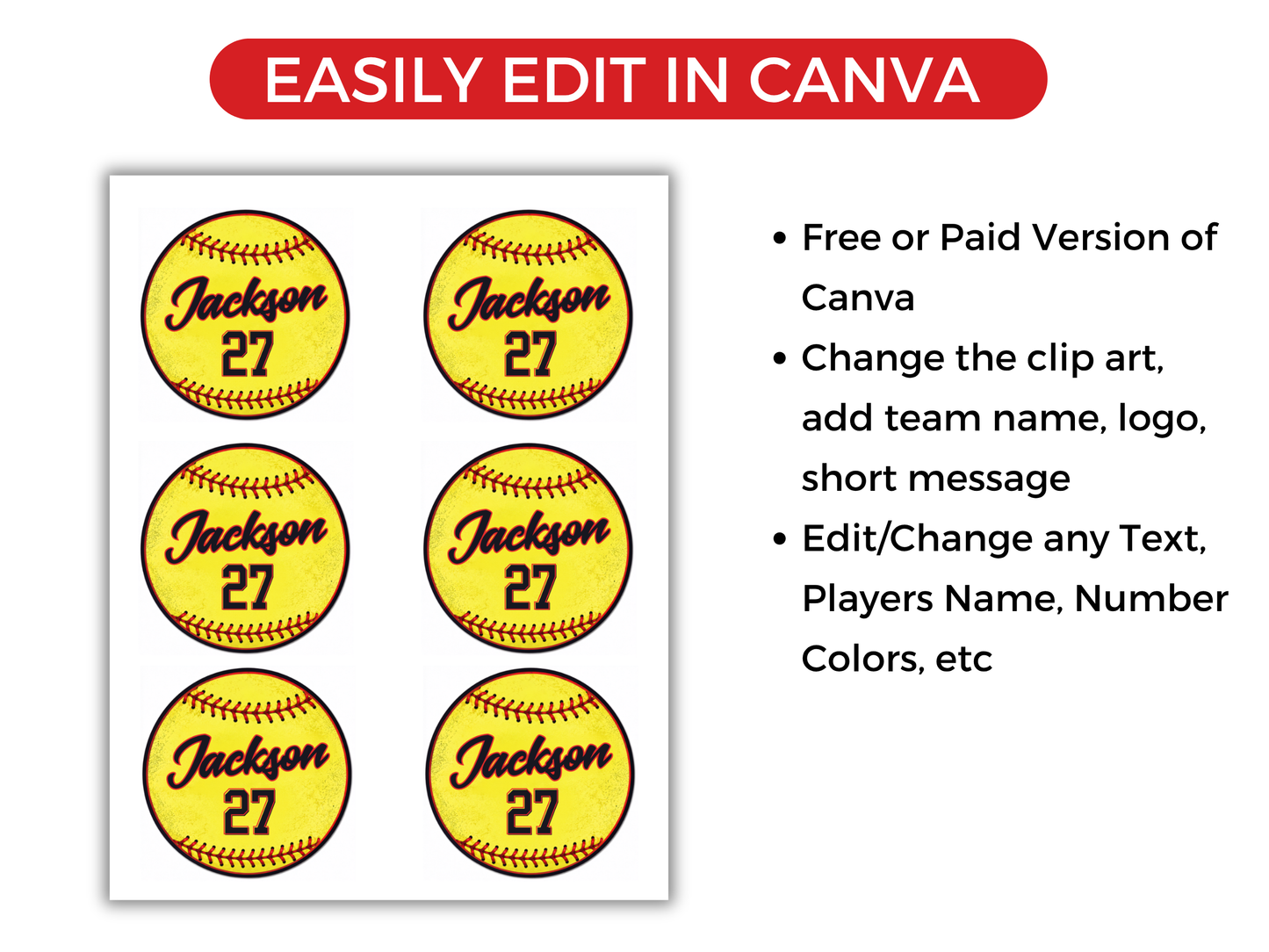 Editable Softball Name Tags Template