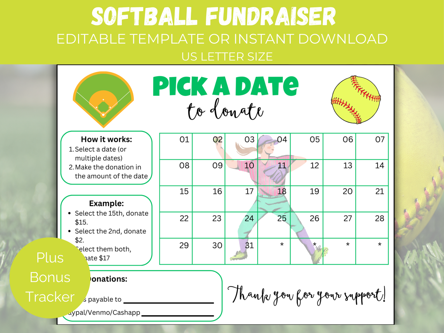 Editable Softball Pick A Date