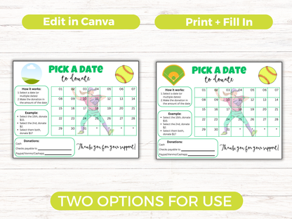Editable Softball Pick A Date