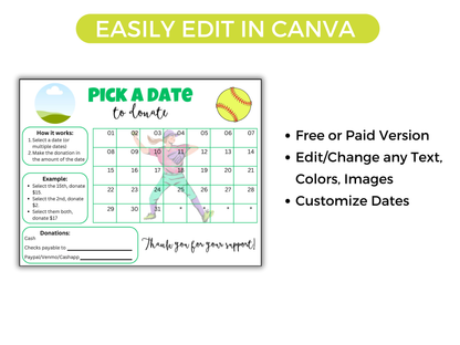 Editable Softball Pick A Date